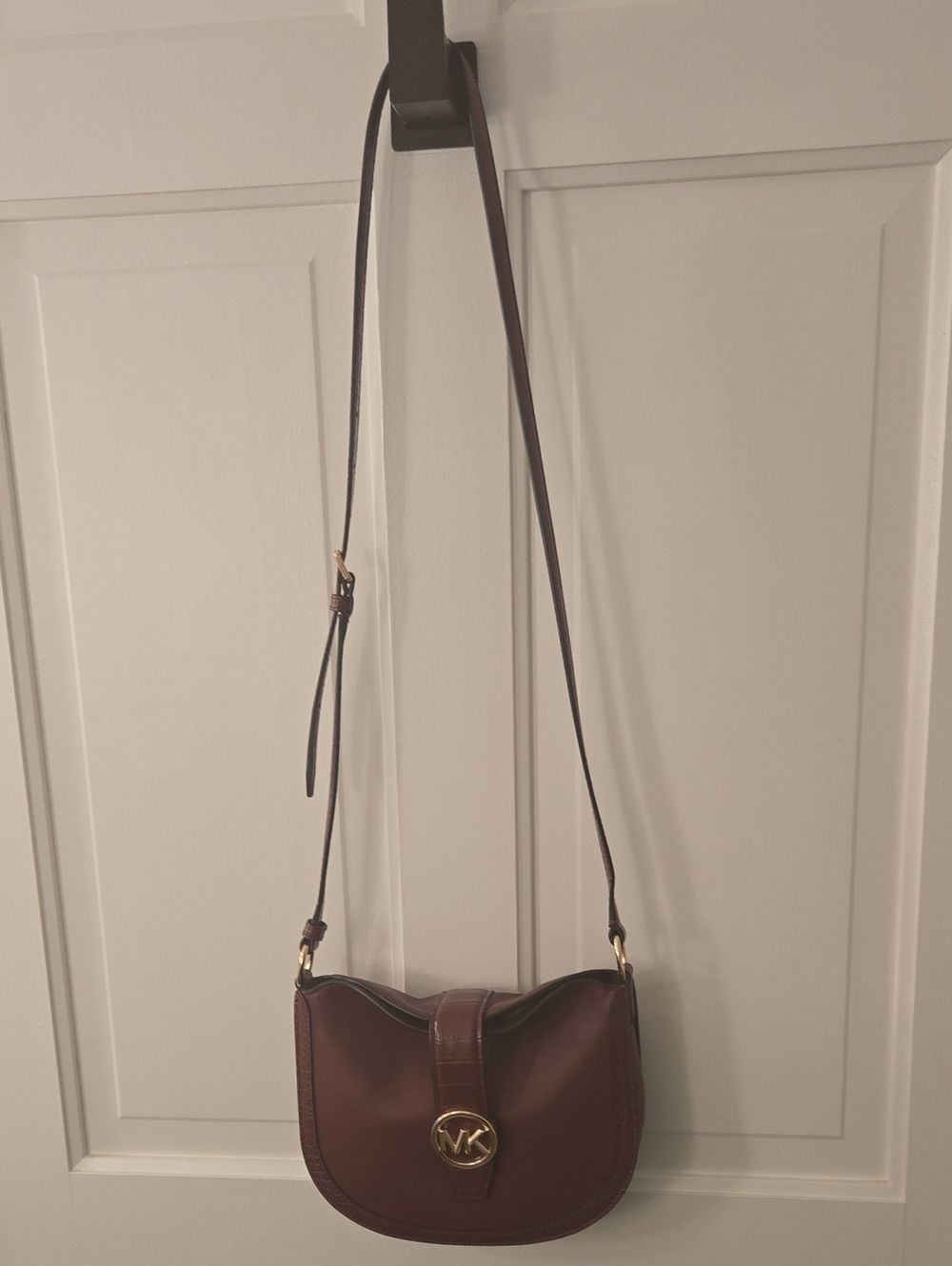 Michael Kors Burgundy Leather Crossbody with Gold MK Emblem